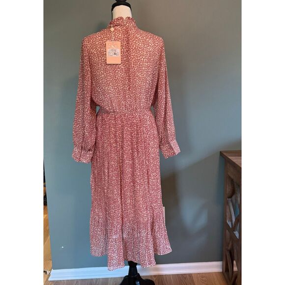 Poeté Chantal Red Floral Ruffle Neck Midi Dress - Picture 3 of 6